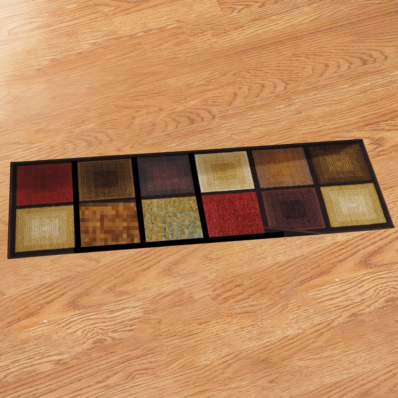 Collections Etc Optic Squares Skid-Resistant and Nonslip Accent Rug with Burnished Autumn Red, Brown and Beige